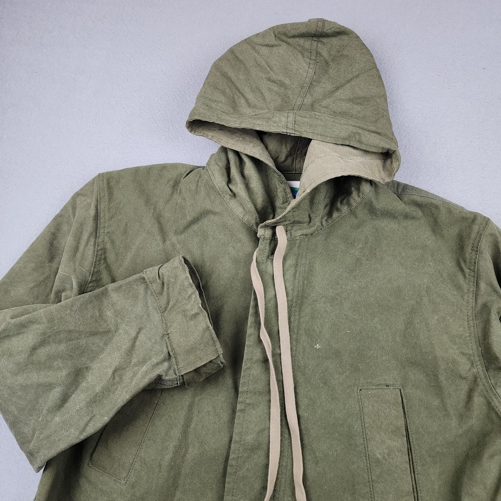 UNIF Coat Mens XS Green Cotton Hooded Parka Full Zip Exit Life Back Graphic